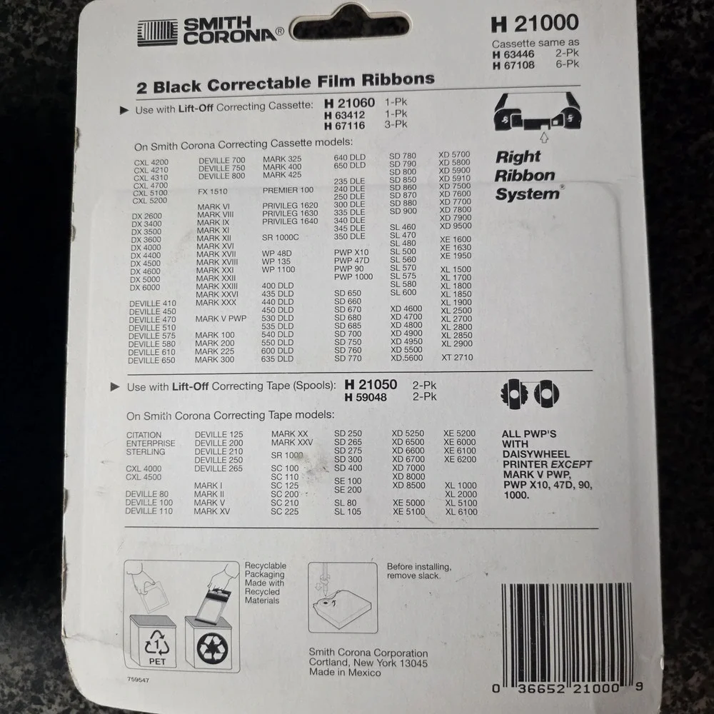 Smith Corona H 21000 Correctable Film Ribbon Black Lot‎ of 2 Packs 4 Total OEM